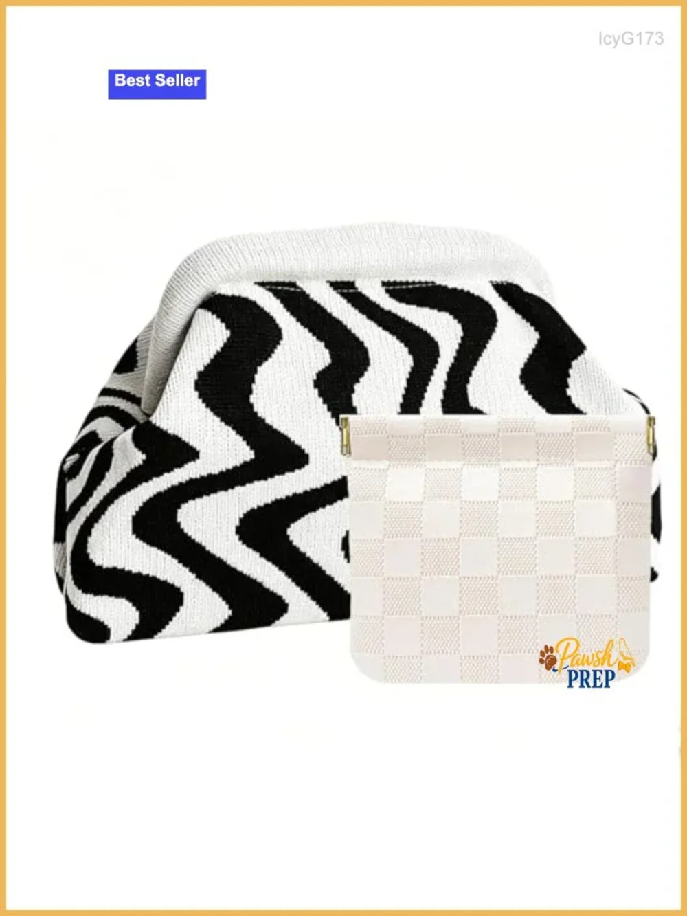 Woven Crochet Clutch Purse for Women, Evening Handbag with Cosmetic Bag